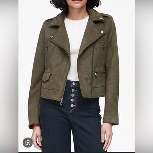 Banana Republic vegan suede moto jacket size small dark green